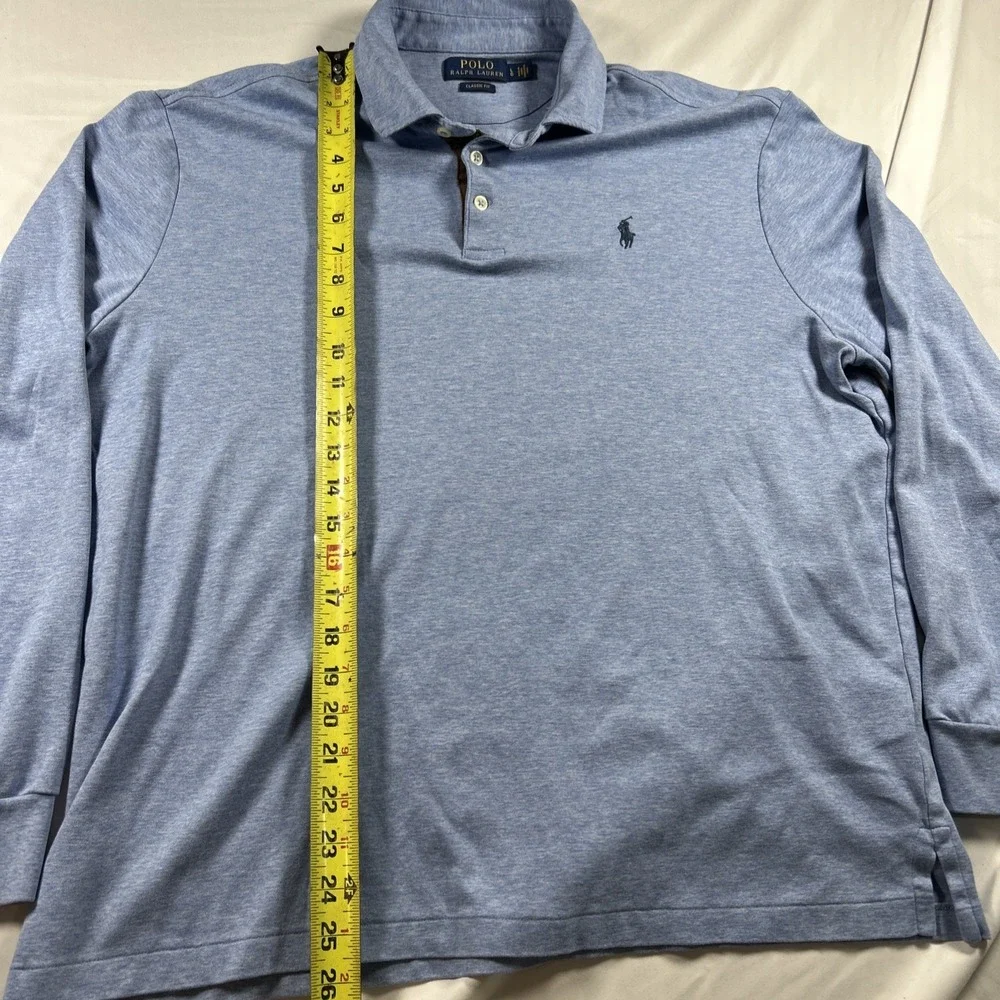 Polo Ralph Lauren Mens Henley Shirt Large Long Sleeve Collared Blue Classic Fit